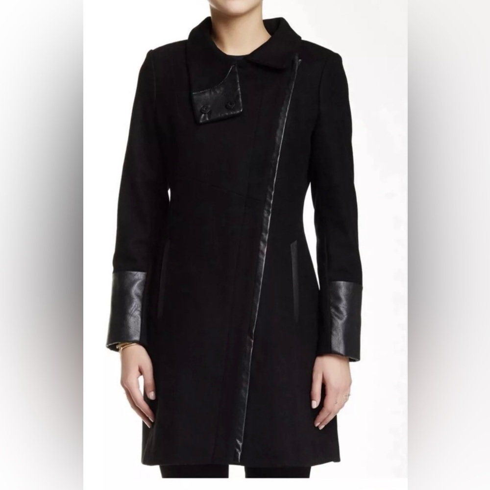 RACHEL Rachel Roy Asymmetrical Wool Blend Coat In Black size M